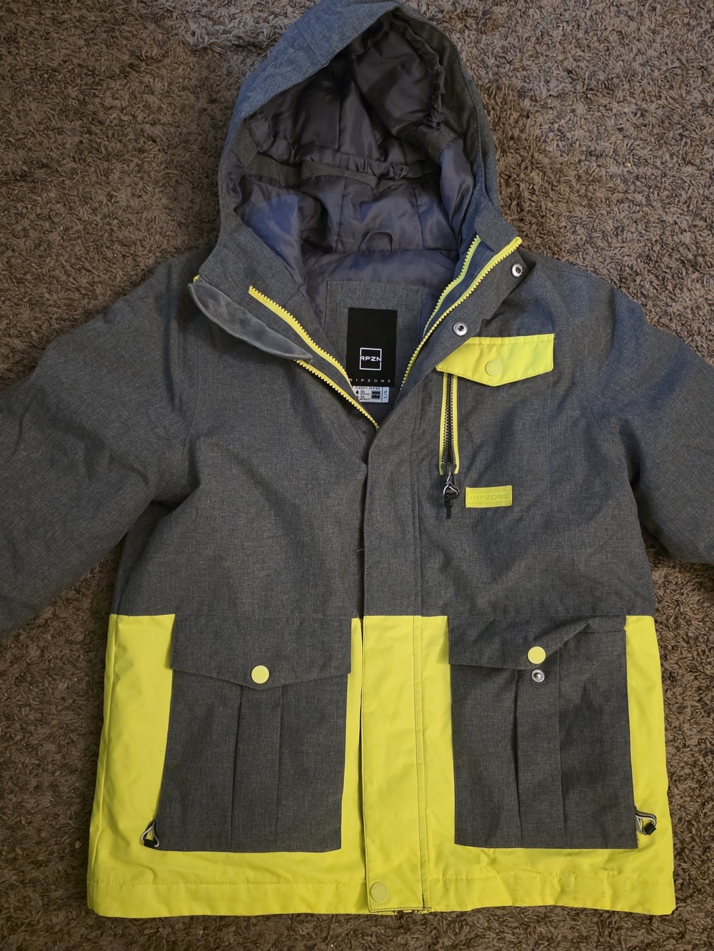Ripzone Kids' Gray and Yellow Hooded Puffer Jacket